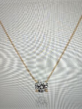 Classic Gold Solitaire CZ Pendant Necklace - 14 K Gold Plated BNIB